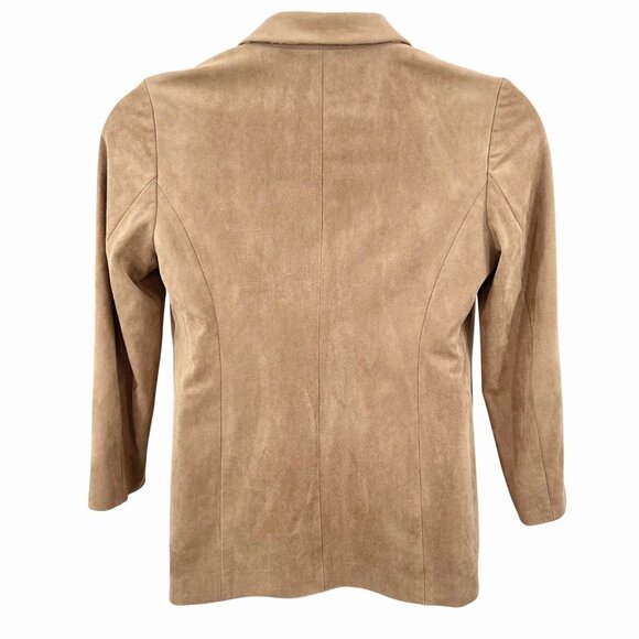 CHICO'S BUTTERY SOFT TAN ULTRA / FAUX SUEDE BLAZER JACKET W/ LEOPARD PRINT - M - Picture 3 of 6